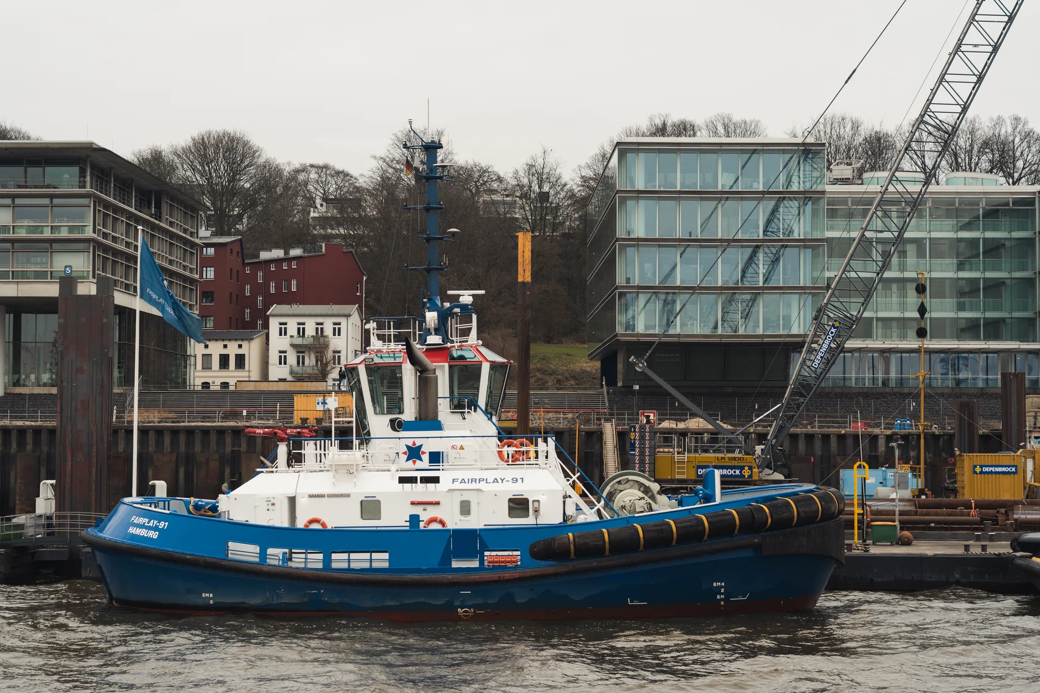 Hamburg harbor view at dusk